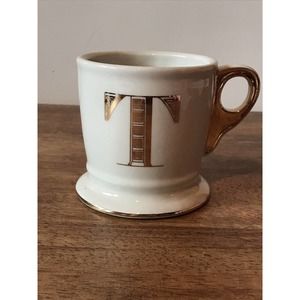 Anthropologie Initial Letter Coffee Tea Mug Gold T Monogram